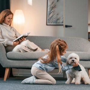 bichon maltais avec sa famille 